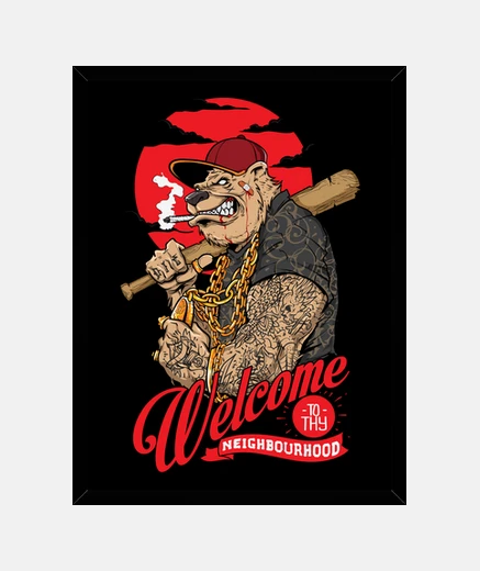 Cadre chien tatouage urbain années 70 80 quartier baseball