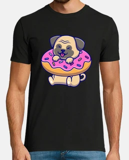 chien pug dans un donut