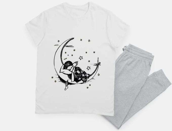Pyjama child sleeping on a crescent moon, babydoll