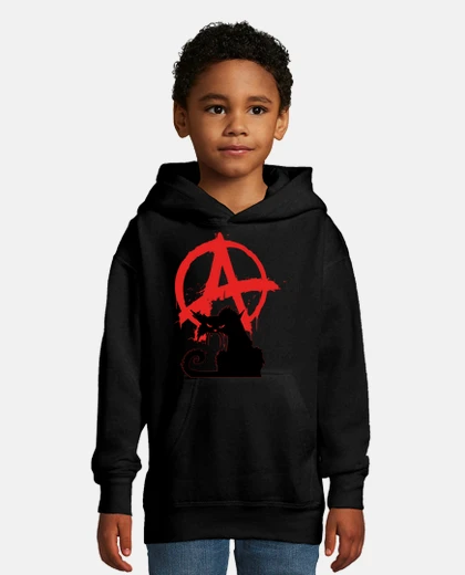 Kids children&#39;s sweatshirt - black anarchist cat