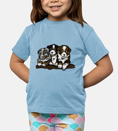 Kids children&#39;s t-shirt, puppies, baby, australian shepherd, from a farm, very beautiful creation by 