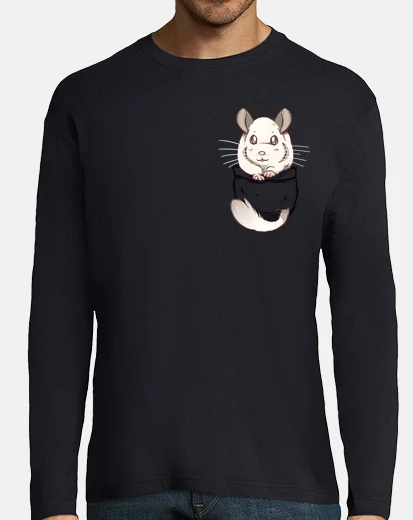 Tee-shirt chinchilla blanc de poche mignon - mens manches longues