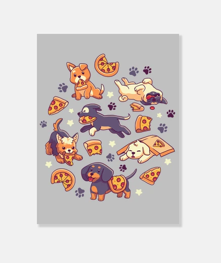 Tableau chiot chiens pizza au pepperoni carlin 