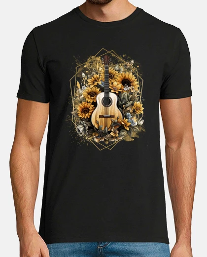 T-shirt chitarra acustica vintage boho chic