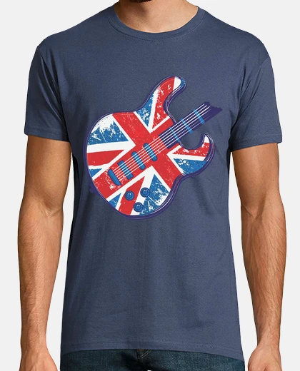 T-shirt chitarra elettrica bandiera regno unito musica rock vintage