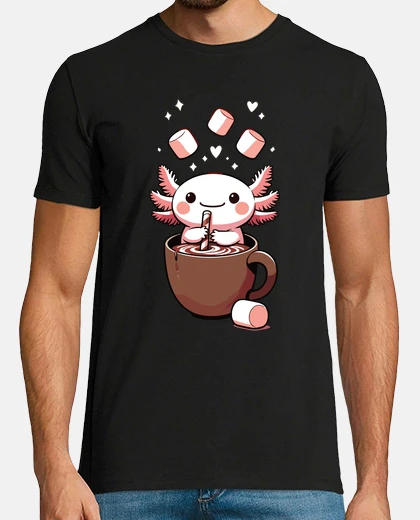 Camiseta chocolate caliente kawaii axolotl con