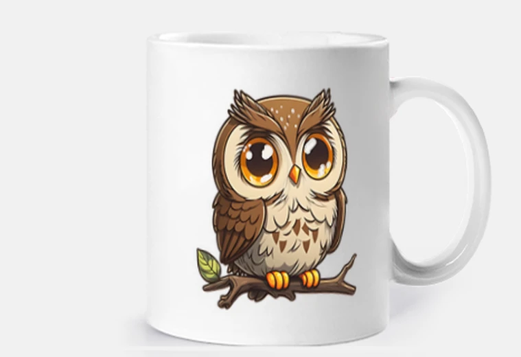Mug chouette jeune bébé sur sa branche, tasse personnalisable ,prières à la lune , invocations  ,,