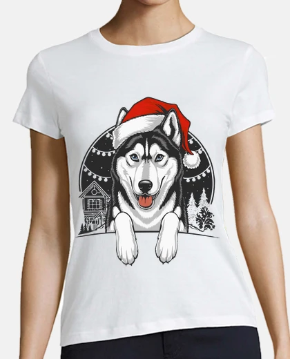 Playera christmas husky santa hat festive dog