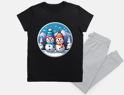 christmas stickers, cute snowmen in pixelart, colorful, geometric, tender, pajamas