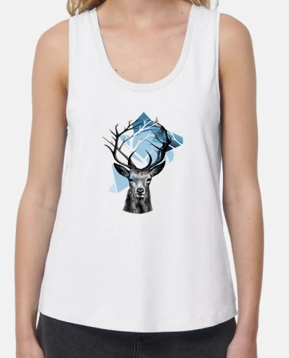Camiseta ciervo, árbol y triángulos
