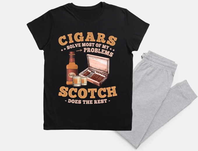 Pajama cigars and scotch - funny whisky