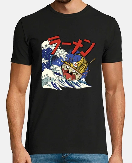 T-shirt ciotola di ramen nella grande onda