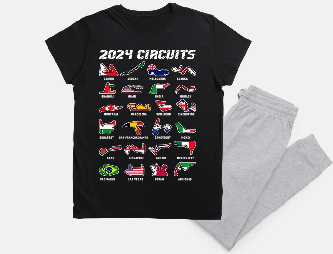 Pyjama circuits de formule 1 2024 drapeaux cadeaux voitures courses