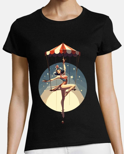 T-shirt Circus girl give show on flying trapeze