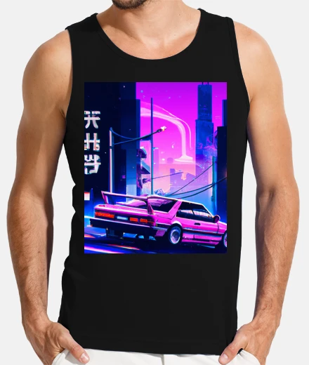 T-shirt città di synthwave per auto vaporwave