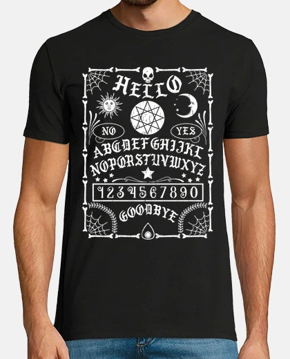 T-shirt classica tavola ouija alfabeto halloween occulto spiritualismo horror in inglese