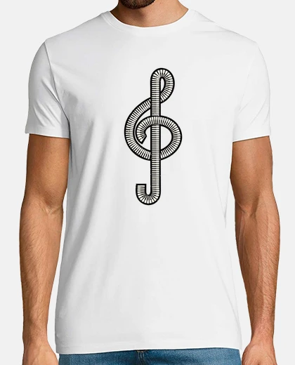 Camiseta clave de sol dibujada en lecciones de teclas de piano.