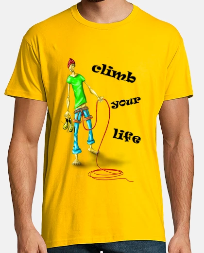 T-shirt climb your life man, short manga , mustard yellow, extra quality