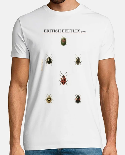 T-shirt coccinelle su una ulteriore opere d&#39;arte originali di un libro del 1866. dell&#39;uomo, breve - 