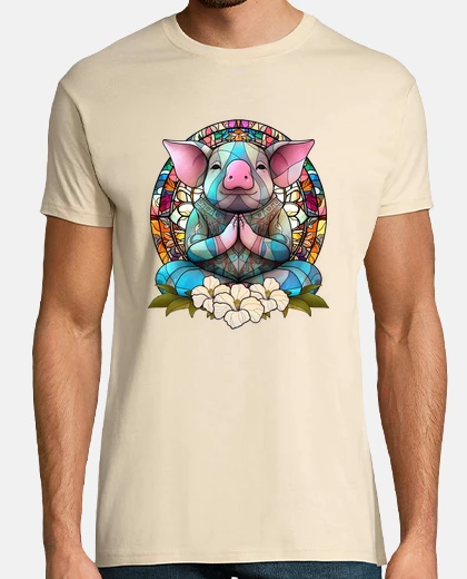 Tee-shirt cochon porc qui fait du yoga vitrail