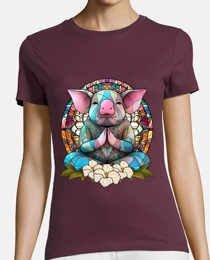 Tee-shirt cochon porc qui fait du yoga vitrail