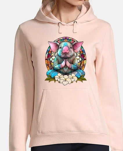 Sweat cochon porc qui fait du yoga vitrail boho 