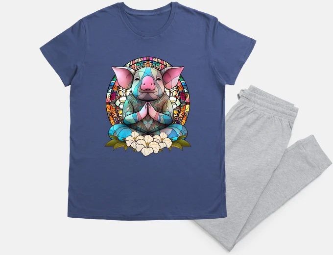 Pyjama cochon porc qui fait du yoga vitrail nuit sommeil 