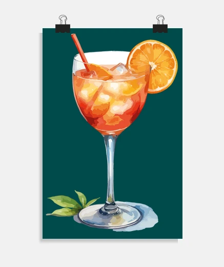Poster cockail spritz avec orange et glaçons poster bureau salon stand bistrot  boite de nuit discotheque b