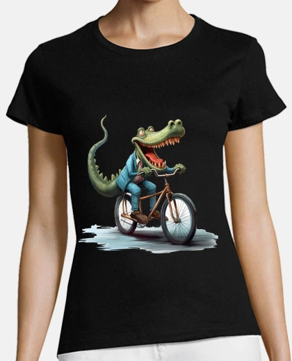 Playera cocodrilo que anda en bicicleta, bicicleta, carreras, regazo