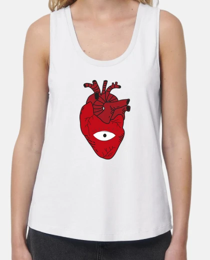 Tee-shirt coeur consentant pour femmes, bretelles larges et coupe ample, blanc