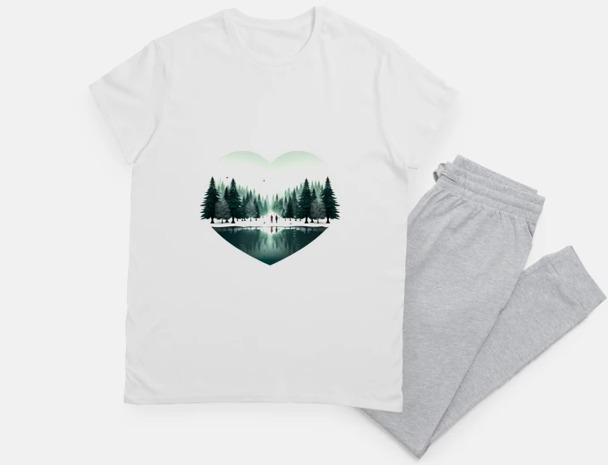 Pyjama coeur de Noël avec lac sapins amélioré