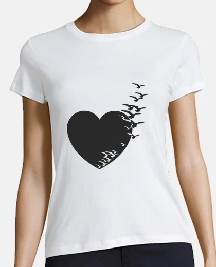 Tee-shirt coeur et vol d oiseaux , amour roman