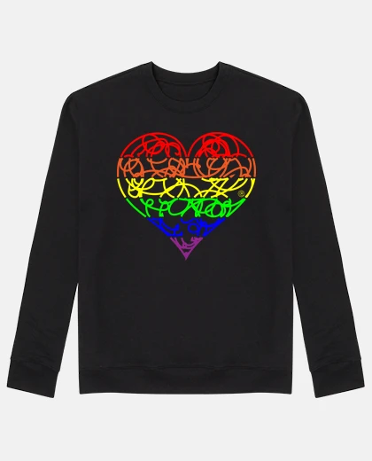 Sweat coeur gribouillis, arc en ciel