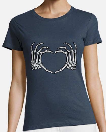 Tee-shirt cœur mains squelette os tolérance amour et paix
