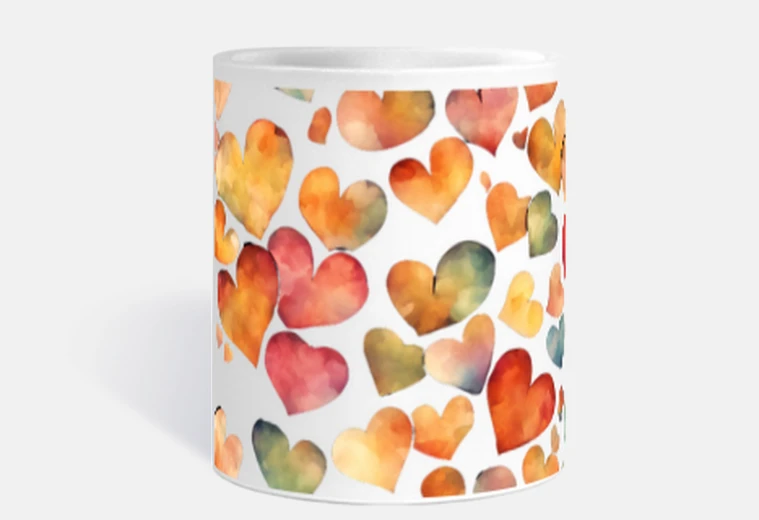 Mug coeurs boho mode art sublimation tasse personnalisable 