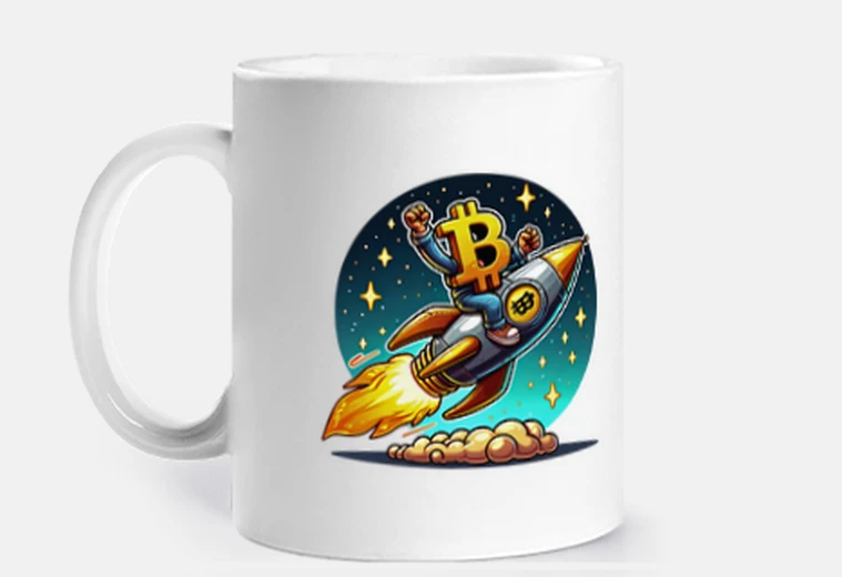 Taza Cohete Bitcoin Alcanzando las Estrellas