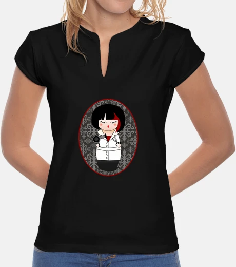 Tee-shirt col mandarin  tee shirt  kokeshi coiffure