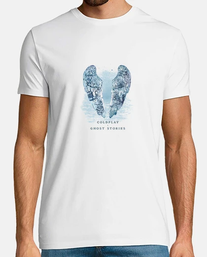 T-shirt coldplay. storie di fantasmi. uomo, manica corta, bianco, qualità extra