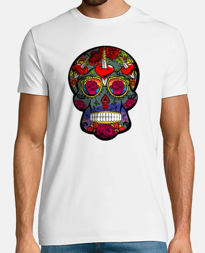 Camiseta Coleccion Calavera,Hombre, manga corta, blanco, calidad extra