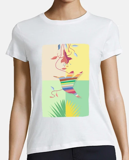 Camiseta Colibrí colorido - flor tropical