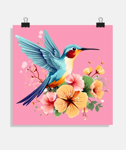 Poster colibrì e fiori di ibisco poster di colibrì ufficio soggiorno negozio stand poster