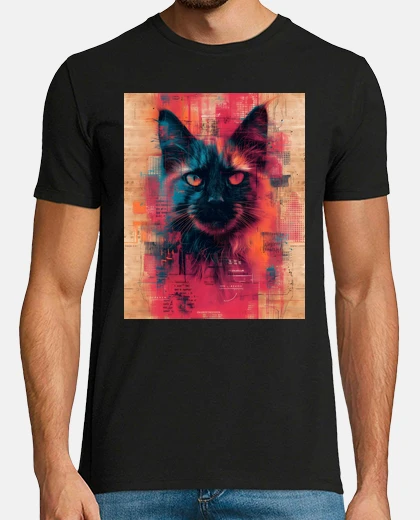 T-shirt collage di gatti vintage sguardo felino