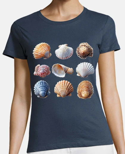 Tee-shirt collection de coquillages de mer col en V