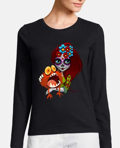 Tee-shirt collection monstre, femme, manches longues, noir