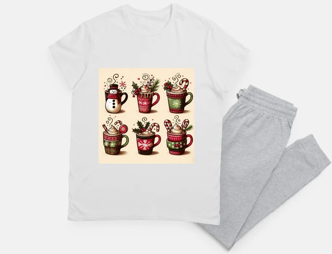 Pajama collection of festive coffee cups