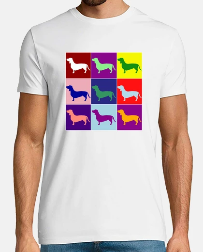 T-shirt colore del regalo della silhouette a quattro zampe del bassotto retrò