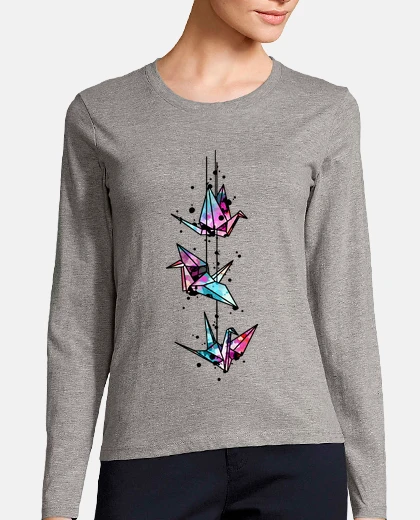 T-shirt colore water gru bianca di origami