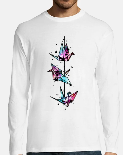 T-shirt colore water gru bianca di origami