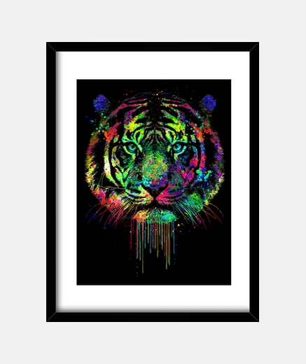 Framed Colorful dripping tiger
