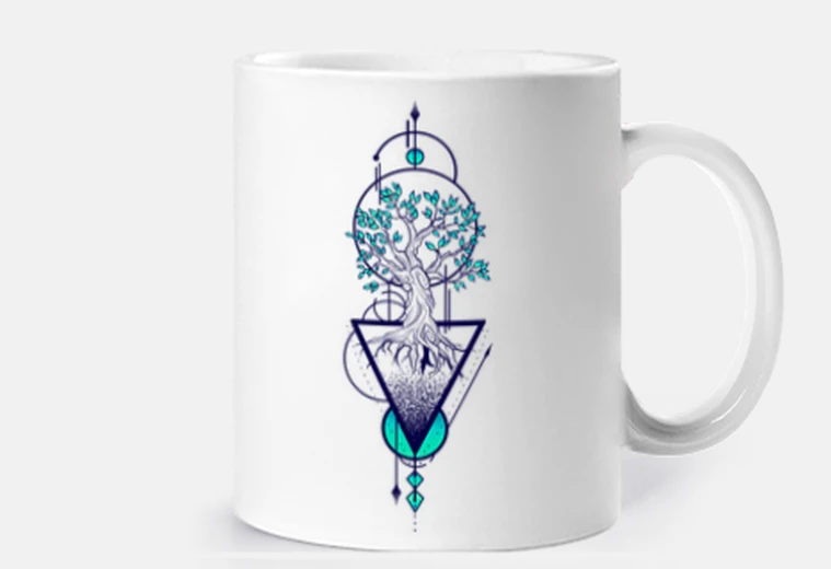 Cup colorful geometric tree of life